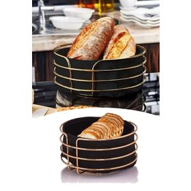 Sizin Sepetiniz Yuvarlak Metal Gold Ekmeklik Siyah Kumaş Lüx Dekoratif Ekmek Sepeti