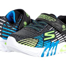 Skechers Flex-Glow Elite Siyah Sentetik Süs Mavi Limon Trim Whi 2 UK Erkek Çocuk Spor Ayakkabı