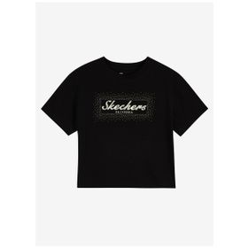 Skechers S221460-001 Shiny Logo Bisiklet Yaka Normal Kalıp Düz Siyah Kadın T-Shirt