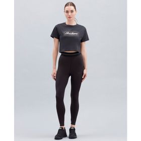 Skechers S221460-001 Shiny Logo Bisiklet Yaka Normal Kalıp Düz Siyah Kadın T-Shirt
