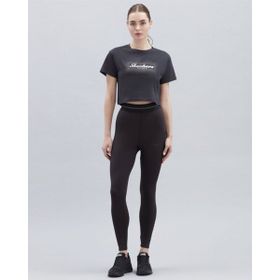 Skechers S221460-001 Shiny Logo Bisiklet Yaka Normal Kalıp Düz Siyah Kadın T-Shirt
