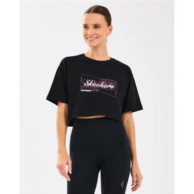 Skechers S2510144-001 Crop Fit Graphic Siyah Yuvarlak Yaka Kadın T-shirt