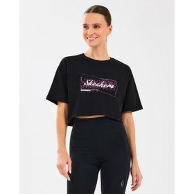 Skechers S2510144-001 Crop Fit Graphic Siyah Yuvarlak Yaka Kadın T-shirt