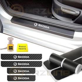 Skoda 4 Adet Karbon Kapı Eşiği Sticker