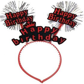 Skygo 22x19 cm Happy Birthday Yazılı Püsküllü Neon Kırmızı Renk Doğum Günü Tacı
