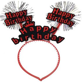 Skygo 22x19 cm Happy Birthday Yazılı Püsküllü Neon Kırmızı Renk Doğum Günü Tacı
