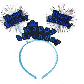 Skygo 22x19 cm Happy Birthday Yazılı Püsküllü Neon Mavi Renk Doğum Günü Tacı
