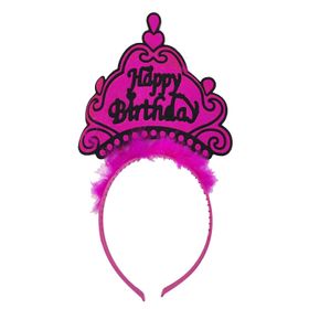 Skygo 24x15 cm Happy Birthday Neon Fuşya Renk Doğum Günü Tacı