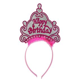 Skygo 24x15 cm Happy Birthday Neon Pembe Renk Doğum Günü Tacı
