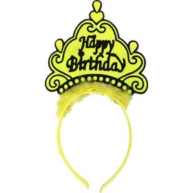 Skygo 24x15 cm Happy Birthday Neon Sarı Renk Doğum Günü Tacı