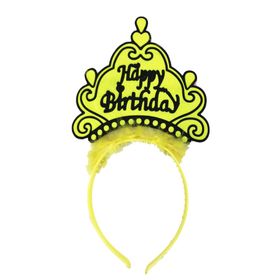 Skygo 24x15 cm Happy Birthday Neon Sarı Renk Doğum Günü Tacı