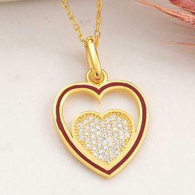 Skygo 925 Ayar Gold Kalp Kadın Gümüş Kolye