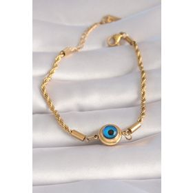Skygo TJ-BB5995 316L Çelik Gold Renk Burgu Zincir Nazar Boncuk Model Kadın Bileklik