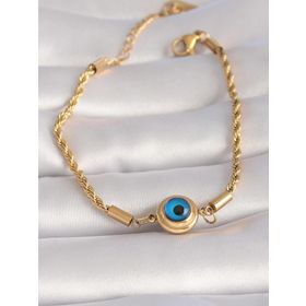 Skygo TJ-BB5995 316L Çelik Gold Renk Burgu Zincir Nazar Boncuk Model Kadın Bileklik