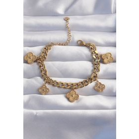 Skygo TJ-BB6242 316L Çelik Gold Renk Zirkon Taşlı Yonca Model Bileklik