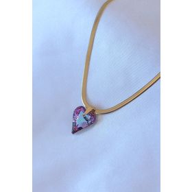 Skygo TJ-BKO7499 316L Çelik Gold Renk İtalyan Zincir Model Mor Kristal Kalp Figür Kadın Kolye
