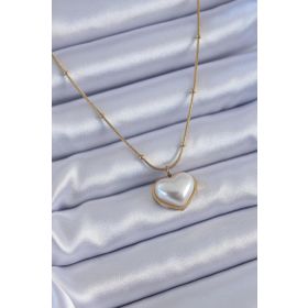 Skygo TJ-BKO7615 316L Çelik Gold Renk İncili Kalp Model Minimal Top Detay Kadın Kolye
