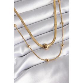 Skygo TJ-BKO8312 316L Çelik Gold Renk İtalyan Zincir Model Topçuk Detay Kadın Kolye