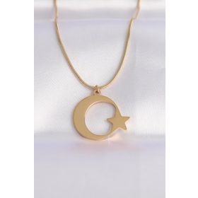 Skygo TJ-BKO8699 316L Çelik Zincir Gold Renk Ay Yıldız Unisex Kolye
