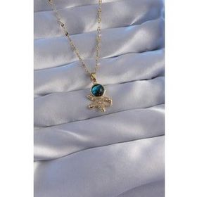 Skygo TJ-BKO8824 316L Çelik Zincir Gold Renk Zirkon Taşlı Astronot Figürlü Gezegen Kolye