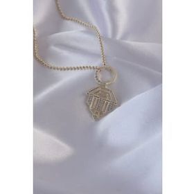Skygo TJ-BKO8838 Pirinç Zirkon Taşlı Gold Renk Oval Detaylı Serenay Kolyesi
