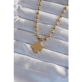 Skygo TJ-BKO8988 316L Çelik Top Zincirli Gold Renk İşlemeli Yonca Model Kolye
