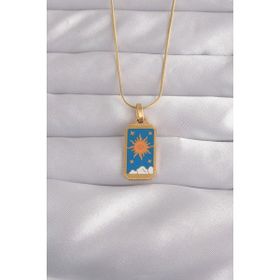 Skygo TJ-BKO9026 316L Çelik Gold Renk Mavi Mineli Güneş Model Tarot Kolye