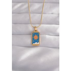 Skygo TJ-BKO9026 316L Çelik Gold Renk Mavi Mineli Güneş Model Tarot Kolye