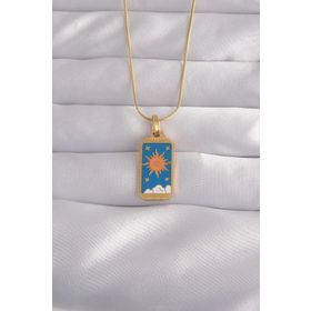 Skygo TJ-BKO9026 316L Çelik Gold Renk Mavi Mineli Güneş Model Tarot Kolye