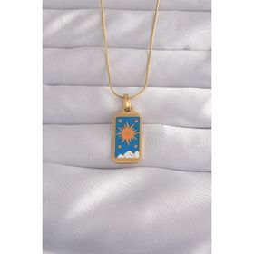 Skygo TJ-BKO9026 316L Çelik Gold Renk Mavi Mineli Güneş Model Tarot Kolye