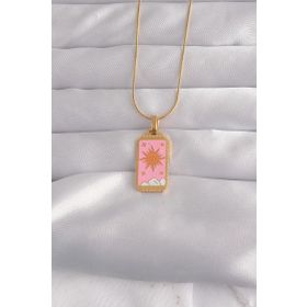 Skygo TJ-BKO9029 316L Çelik Gold Renk Pembe Mineli Güneş Model Tarot Kolye