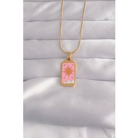 Skygo TJ-BKO9029 316L Çelik Gold Renk Pembe Mineli Güneş Model Tarot Kolye