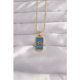 Skygo TJ-BKO9040 316L Çelik Gold Renk Mavi Mineli El Figür Tarot Kolye