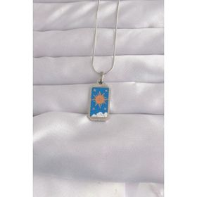 Skygo TJ-BKO9042 316L Çelik Gümüş Renk Mavi Mineli Güneş Model Tarot Kolye