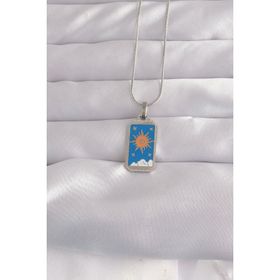 Skygo TJ-BKO9042 316L Çelik Gümüş Renk Mavi Mineli Güneş Model Tarot Kolye