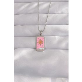 Skygo TJ-BKO9043 316L Çelik Gümüş Renk Pembe Mineli Güneş Model Tarot Kolye