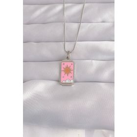 Skygo TJ-BKO9043 316L Çelik Gümüş Renk Pembe Mineli Güneş Model Tarot Kolye