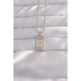 Skygo TJ-BKO9045 316L Çelik Gümüş Renk Pembe Mineli Ay Figür Tarot Kolye