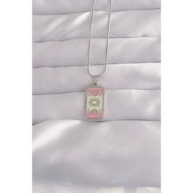 Skygo TJ-BKO9045 316L Çelik Gümüş Renk Pembe Mineli Ay Figür Tarot Kolye