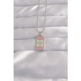 Skygo TJ-BKO9045 316L Çelik Gümüş Renk Pembe Mineli Ay Figür Tarot Kolye