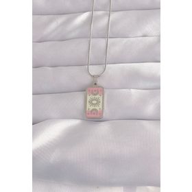 Skygo TJ-BKO9045 316L Çelik Gümüş Renk Pembe Mineli Ay Figür Tarot Kolye