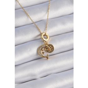 Skygo TJ-BKO9312 316L Çelik Gold Renk Zirkon Taşlı Ay Yıldız Model Charm Model Kadın Kolye