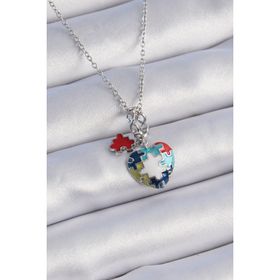 Skygo TJ-BKO9315 316L Çelik Gümüş Renk Yapboz Motif Kalp Figür Charm Model Kadın Kolye