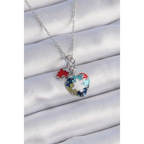 Skygo TJ-BKO9315 316L Çelik Gümüş Renk Yapboz Motif Kalp Figür Charm Model Kadın Kolye