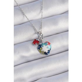 Skygo TJ-BKO9315 316L Çelik Gümüş Renk Yapboz Motif Kalp Figür Charm Model Kadın Kolye