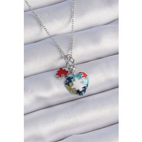 Skygo TJ-BKO9315 316L Çelik Gümüş Renk Yapboz Motif Kalp Figür Charm Model Kadın Kolye