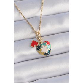 Skygo TJ-BKO9316 316L Çelik Gold Renk Yapboz Motif Kalp Figür Charm Model Kadın Kolye