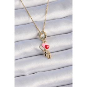 Skygo TJ-BKO9320 TJ-BKO9419 316L Çelik Gold Renk Renkli Kalp Figür Charm Model Kadın Kolye