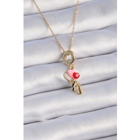 Skygo TJ-BKO9320 TJ-BKO9419 316L Çelik Gold Renk Renkli Kalp Figür Charm Model Kadın Kolye