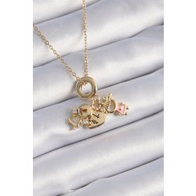 Skygo TJ-BKO9324 316L Çelik Gold Renk Zirkon Taş Detay Çocuk Figür Charm Model Kadın Kolye